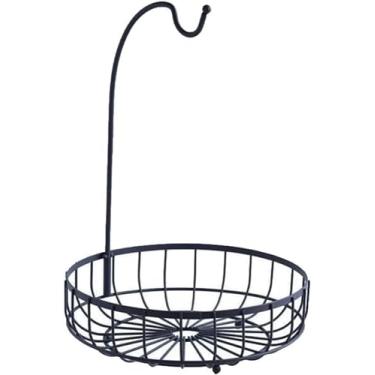 Imagem de Prateleira de frutas de bancada de cozinha - cesta de armazenamento de frutas de ferro bandeja de servir com gancho de banana (preto, 19,8 x 30 cm)