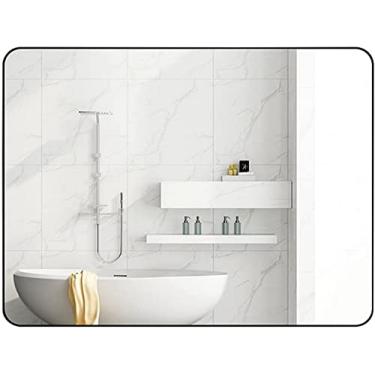 Imagem de Espelho de parede Espelho de parede Espelhos de banheiro Espelho retangular arredondado Espelhos de parede para banheiro, sala de estar (Tamanho: 40 x 60 cm, cor: branco) Espelho de decoração de