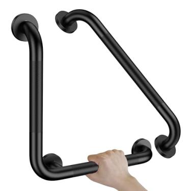 Imagem de Barras de apoio de banheiro pretas de 40,6 cm para banheiras e chuveiros, trilho inclinado Munzong para deficientes de vaso sanitário, alça de segurança serrilhada de aço inoxidável antiderrapante