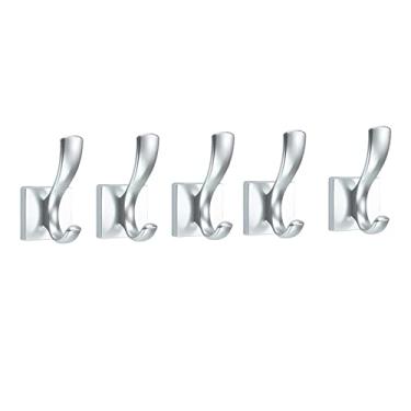 Imagem de Cabide montado na parede, pacote com 5 ganchos de metal, ganchos resistentes para pendurar na parede, adequado para pendurar casacos, lenços, sacos, toalhas, chaves, ganchos de casaco (cor: dourado)