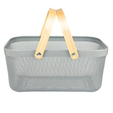 Imagem de Cesto Fruteira Organizador de Utensílios Decorativo Caixa Organizadora Bambu e Inox 20x20/40x24cm(CINZA GRANDE)