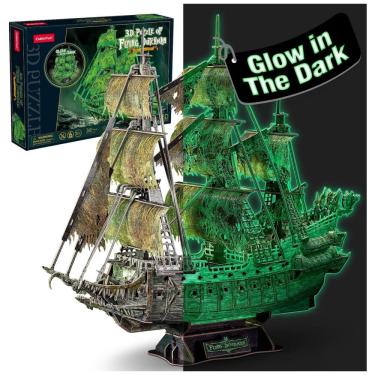 Imagem de Quebra Cabeças 3D para Adultos, Tema Navio Pirata - O Holandês Voador com 360 Peças e Brilha no Escuro, CubicFun, Preto