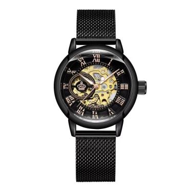 Imagem de Relógio Feminino MG.Orkina Preto Automático Pulseira Malha Aço