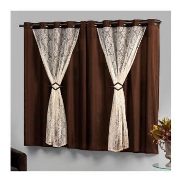 Imagem de Cortina Renda com Forro 2,20m Janela Curta Tabaco Marrocos - Casa Impé