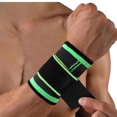 Imagem de DomEasy Munhequeira Esportiva de Compressão com Velcro Ajustável, Preta e Verde, para Fitness, Crossfit, Musculação, Tênis e Proteção do Pulso
