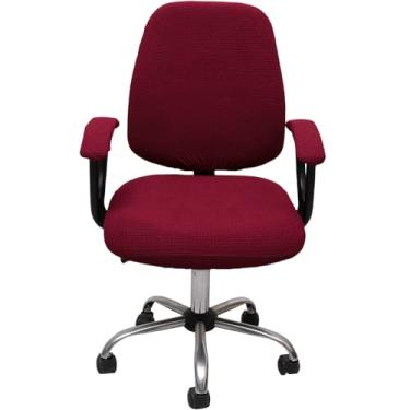 Imagem de Melaluxe Capa para cadeira de escritório com capas de apoio de braço, capa de cadeira de mesa elástica universal, capas para cadeira de computador - vinho