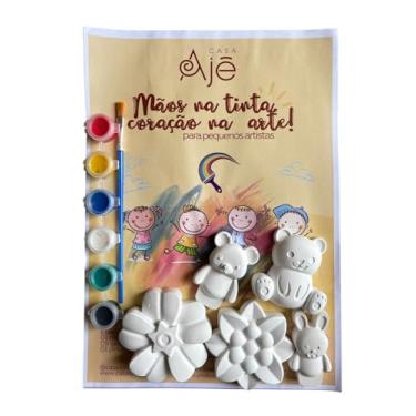 Imagem de Kit de Pintura Infantil – Gesso para Colorir com Tintas e Pincel