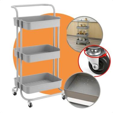 Imagem de Carrinho Organizador Oikos Multiuso com 3 Prateleiras Cinza, Cinza