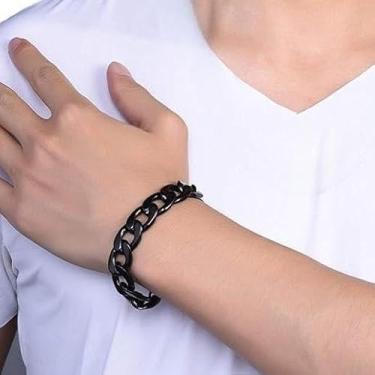 Imagem de Pulseira grossa masculina banhada a prata/ouro/preto, corrente moderna, 15 mm de largura, ajustável, joia leve, One Size, Aço inoxidável, Sem Pedra Preciosa