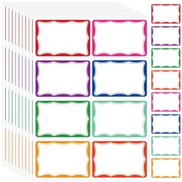 Imagem de Adesivos de 9 x 5,7 cm, 400 etiquetas de nome em branco, 8 cores com bordas onduladas, adesivos para crianças, sala de aula, escola, escritório, conferências, armário, material escolar