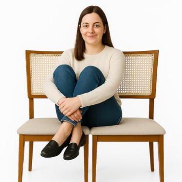 Imagem de Kit 2 Cadeiras de Jantar Madeira Maciça Estofadas Linho Bege com Tela Sextavada Premiere