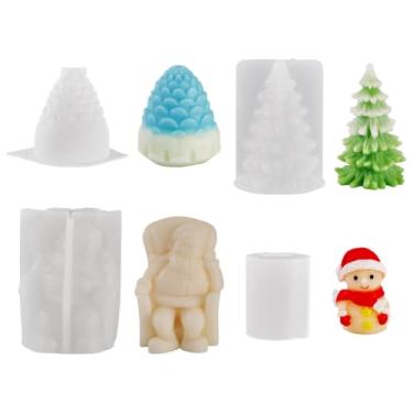 Imagem de Magibeads 4 peças de moldes de vela de Natal DIY moldes de fundição de resina 3D, ferramenta de artesanato, árvore de Natal, boneco de neve, Papai Noel, pinheiro, cone, decorações de casa, enfeites de