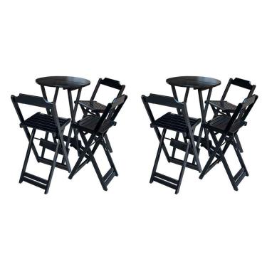Imagem de Kit 2 Jogos De Mesa Bistrô De Madeira Dobrável Com 3 Banquetas - Preto