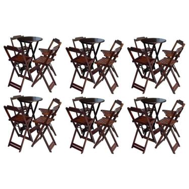 Imagem de Kit 6 Jogos De Mesa Bistrô De Madeira Com 4 Cadeiras Dobravel Imbuia - Marrom