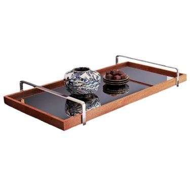 Imagem de Bandeja Espelhada Madeira com Alça Cromada TNA Decor