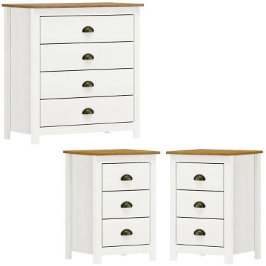 Imagem de Comoda 4 Gv 02 Mesas De Cabeceira 3 Gv Madeira Maciça Branco Freijo Milani Store