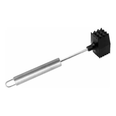 Imagem de Martelo para Carne Profissional em Aço Inox, Cabo Plástico Preto, 25 cm, para Amaciamento de Bifes, 220g