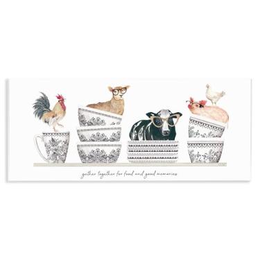 Imagem de Stupell Industries Arte de placa de parede para tigelas de animais Gather for Food, design de Cindy Jacobs, 17 x 43 cm