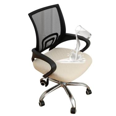 Imagem de FORCHEER Capa de assento impermeável para cadeira de escritório, 38 a 50 cm, bege, elástica, jacquard, capa de assento para cadeira de mesa com fivelas, apenas lavável, removível