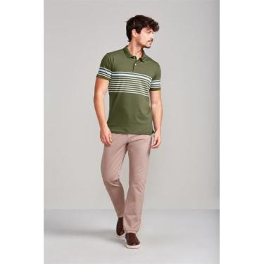 Imagem de Camisa Polo Malha Slim Fit - Verde Azeitona / Verde Folha - HIGHSTIL, 