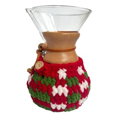 Imagem de Cafeteira de crochê feita à mão, aconchegante para Chemex, acessórios de 6 xícaras, proteção para aquecedor de café, decoração aconchegante de inverno para canto de café (apenas aconchegante) (listras