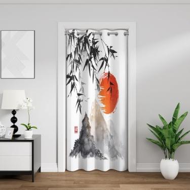 Imagem de Leyiyi Cortinas de porta estilo japonês para privacidade vermelho sol preto bambu impresso cortina blackout montagem pintura tinta Fuji preto branco elegante cortina divisória de quarto 86 x 203
