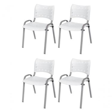 Imagem de Cadeira Iso Base Cinza, Igreja, Escola, Escritório - Branco Kit 4 Peças