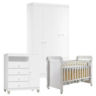 Imagem de Quarto De Bebê 4 Portas Ternura Baby Com Berço Mirelle Branco Brilho - Incorplac