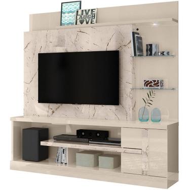 Imagem de Home Theater Para Tv de 55 Polegadas C- 2 Prateleiras de Vidro e Led Aline Calacata Off White