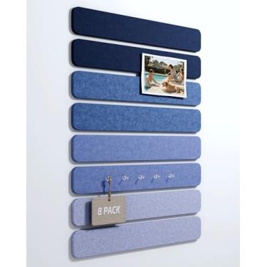 Imagem de Fluxynara Placa de cortiça com fita de feltro alternativa, pacote com 8, 33 x 5 cm, placa de pinos de escritório com 50 pinos, instalação adesiva para porta de quarto e escritório em casa (névoa jeans