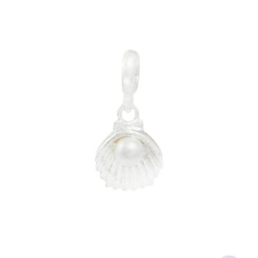 Imagem de Berloque Concha Prateado com Pérola, Pingente Banhado a Prata, Estilo Marítimo, Acessório para Joias