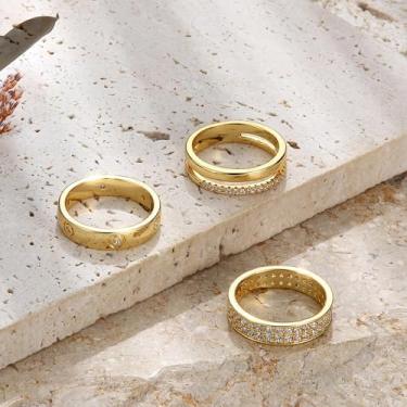 Imagem de Anéis femininos empilháveis delicados banhados a ouro 18 K, conjuntos de anéis empilháveis elegantes para mulheres, anéis de polegar de zircônia cúbica de ouro não manchados, alianças de casamento de