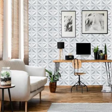 Imagem de Papel de Parede 3D Geométrico Cinza Claro 5 metros = 1 Rolo de 5m X 45cm Adesivo Autocolante Sala, Quarto, Cozinha