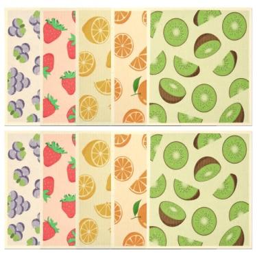 Imagem de ZJRDYYK Pacote com 10 panos de prato suecos, 19 x 16,77 cm, panos de prato suecos reutilizáveis para cozinha, toalha de papel reutilizável lavável para cozinha, bar, lavagem à mão