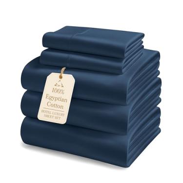 Imagem de LANE LINEN Lençóis King divididos 100% algodão para camas ajustáveis - 1000 fios, lençóis de cama mercerizados de grampo longo, costura francesa reforçada com bolso profundo de 38 cm - Azul Estate