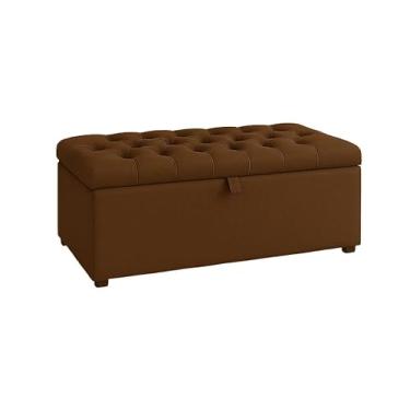 Imagem de Puff Baú Pé de Cama 90 cm Suede – Organizador de Sapatos, Brinquedos e Porta Objetos(Marrom,Tampa Lisa)