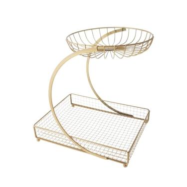 Imagem de DimyFew Cesta de frutas de mesa, organizador de frutas, cesta de lanches, de pão, tigela para frutas para banana, batata, estilo fazenda, externa, Gold 2 Camada