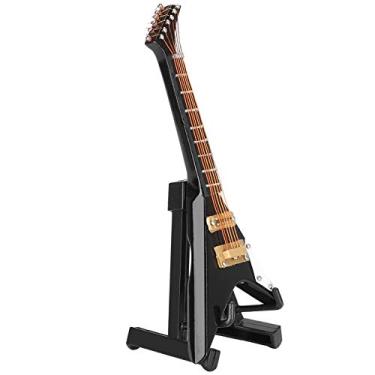 Imagem de Acouto Ornamentos de Decoração de Guitarra Em Forma de V Em Miniatura - Presente de Modelo de Instrumento Musical de Madeira Preta - Guitarra Decorativa de 10 Cm Com Suporte e Caixa de Presente
