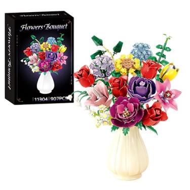 Imagem de Lreyrous Conjunto de montar buquê de flores, botânicos, flores artificiais, decoração de casa, presente para aniversários, adultos a partir de 18 anos, decoração de mesa/mesa/escritório, 907 peças