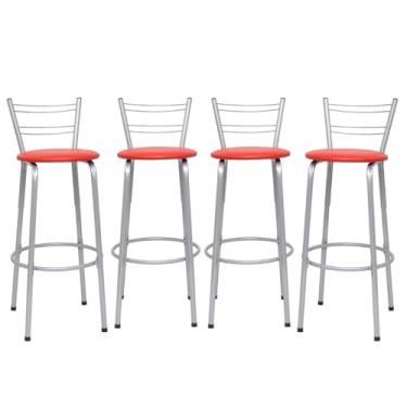 Imagem de Banqueta Altas Flórida Estrutura Prata 70cm Para Balcão Cozinha, Bar, Bistrô, Americano Kit 04 Unidades - Itagold (Vermelho)