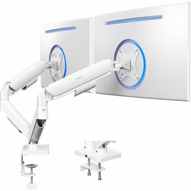 Imagem de VIVO Monitor duplo de até 81 cm e 9 kg por tela, suporte de mesa de braço mecânico, contrapeso articulado, suporte VESA, clássico, branco STAND-V002OW