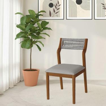 Imagem de Cadeira De Jantar Lagum Conforto Estofada Jequitibá Terra Linho Cinza