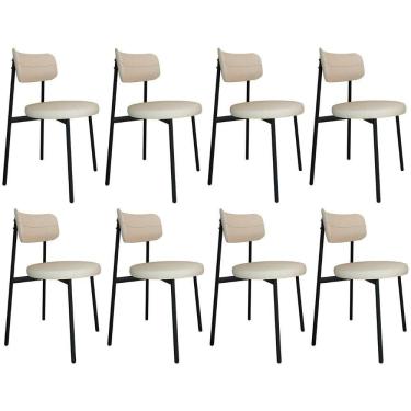 Imagem de Cadeira De Jantar Estofada Kit 8 Nyka M25 Linho Areia - Mpozenato