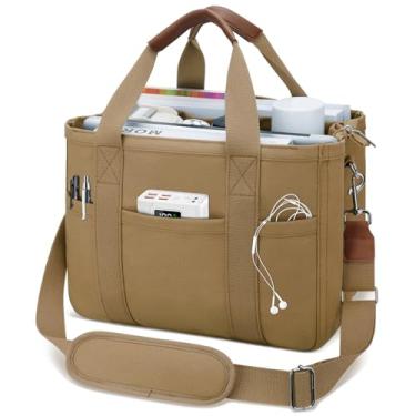 Imagem de KKXIU Bolsa de lona feminina com zíper e compartimentos transversal grande Bíblia bolsa carteiro com bolsos - marrom