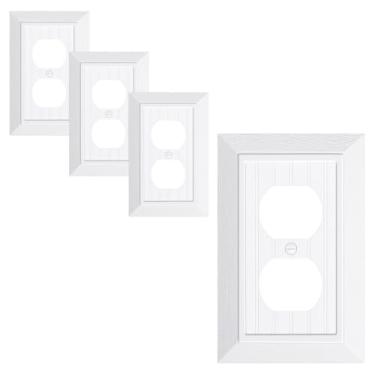 Imagem de Pacote com 4 placas clássicas para tomada frente e verso, placas decorativas de policarbonato inquebrável e tampas de tomada, placas de parede brancas puras para tomadas elétricas, 1 capa de
