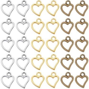 Imagem de SUNNYCLUE 1 caixa, 240 peças, pingentes de coração vazado, 3 cores, pingentes de coração de ouro, ouro, metal tibetano, prata, bronze antigo, pingentes em forma de amor para fazer joias, colar faça