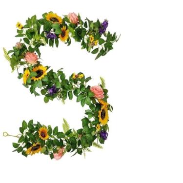 Imagem de Naroote Guirlanda Floral Rosa de Girassol para Decoração de Casamento Em Casa, Linda Guirlanda de Flores de Simulação de 190cm, Ideal para Decoração de Parede de Porta