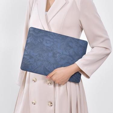 Imagem de Miloocul Compatível com MacBook Air 15 M2 A2941/M3 A3114/M4 A3241 2023-25 Capa rígida de couro floral com capa de teclado (azul escuro, MacBook Air 15 A2941/A3114/A3241 2023-25)
