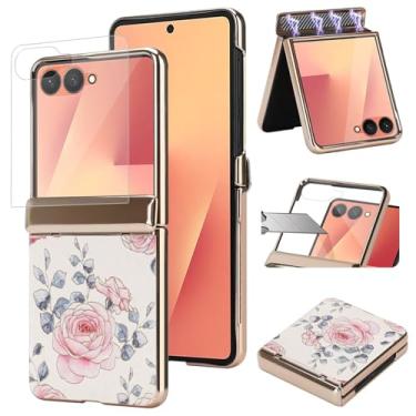 Imagem de AJDJTEN Capa para Samsung Galaxy Z Flip 7, protetor de tela integrado, protetor de dobradiça, capa de telefone de couro à prova de choque para mulheres e meninas branca