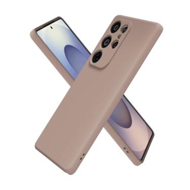 Imagem de oakxco Capa de silicone para Samsung Galaxy S25 Ultra, ultrafina para mulheres e meninas, cor lisa lisa minimalista estética fofa design feminino, gel de borracha macia com capa para câmera, marrom